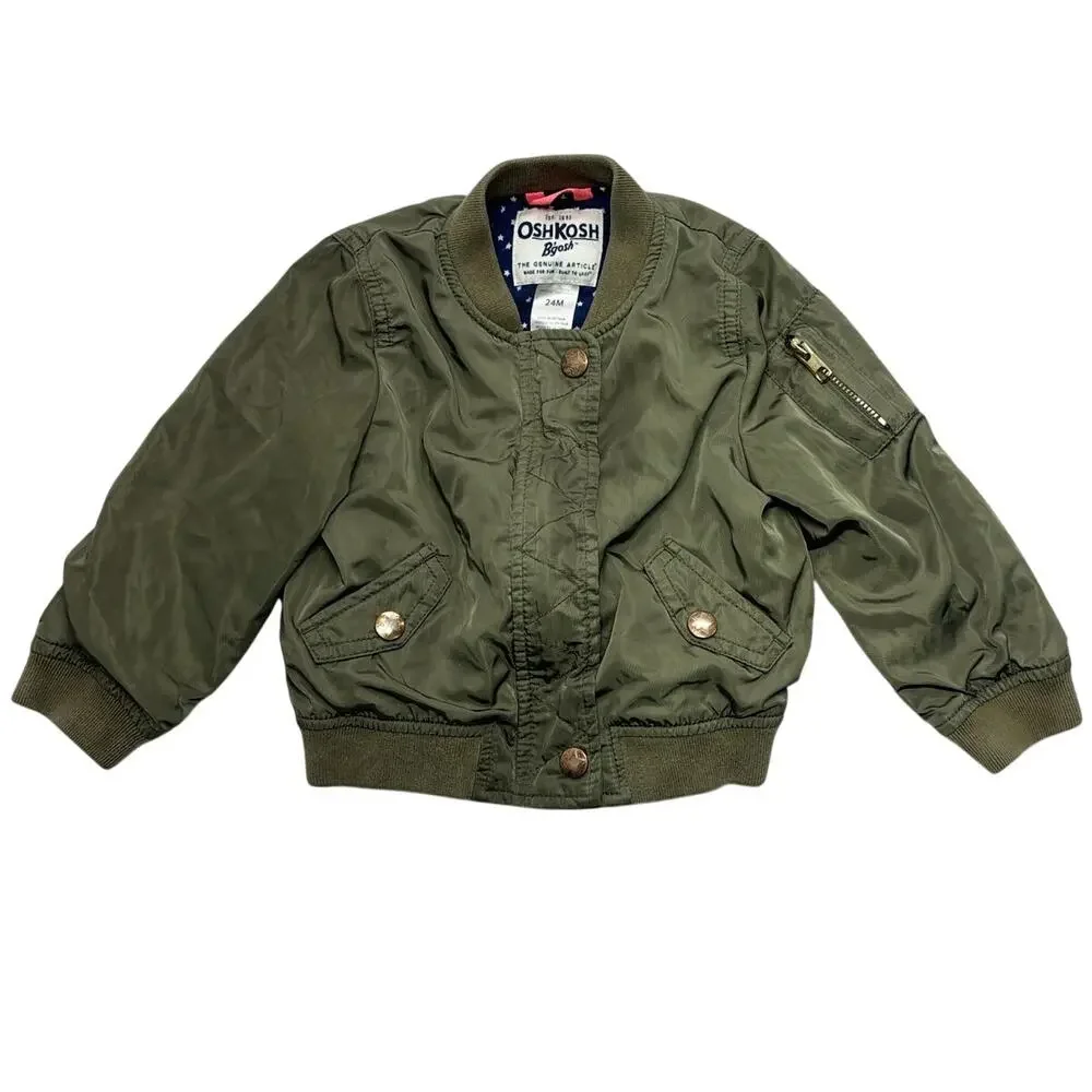 Vintage OshKosh B'gosh Jacket 24 months Girls Olive Green Bomber Classic 90s